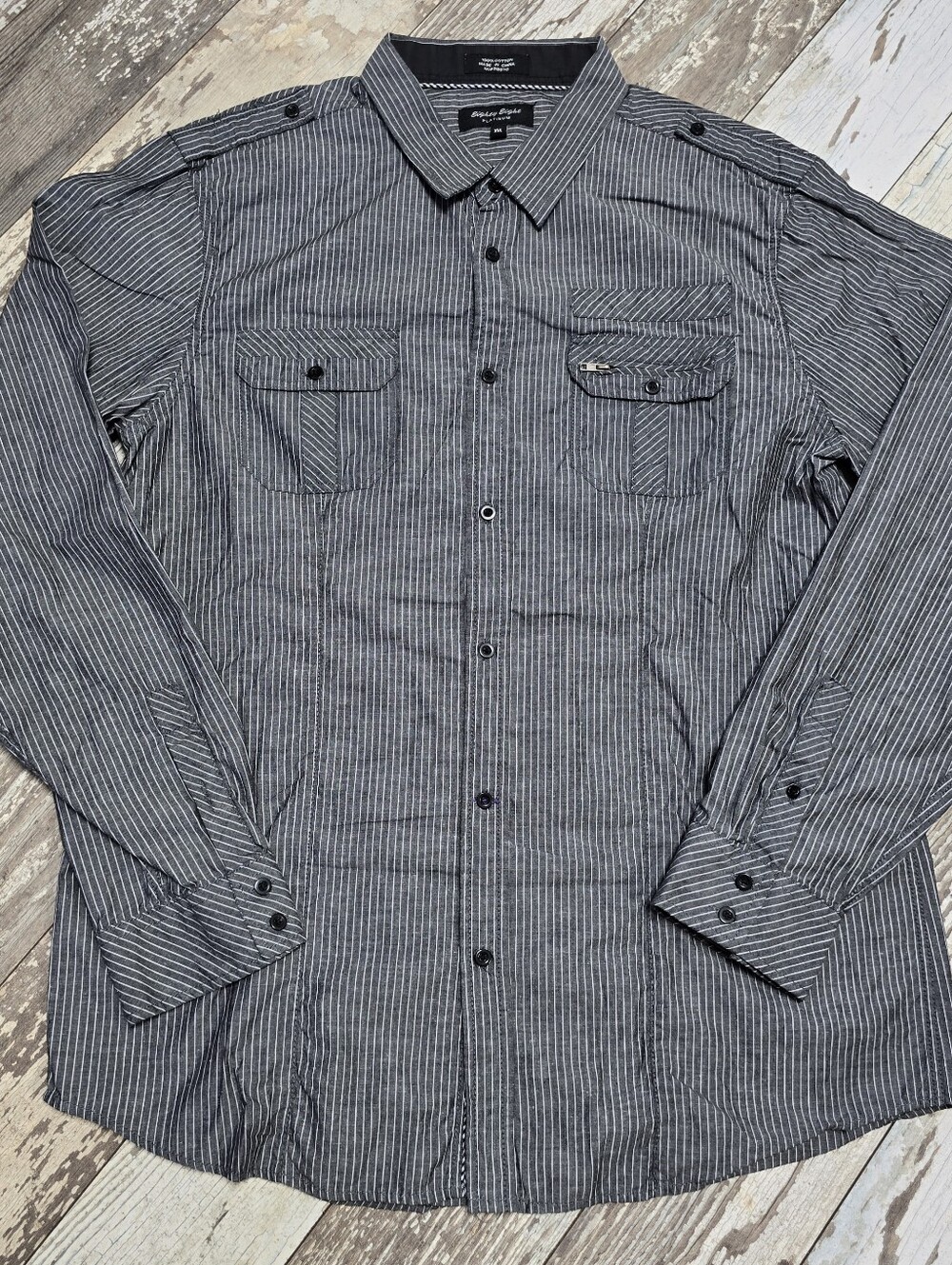 Men's Eighty Eight Platinum Button Up Gray Stripped Shirt 100% Cotton Size XXL